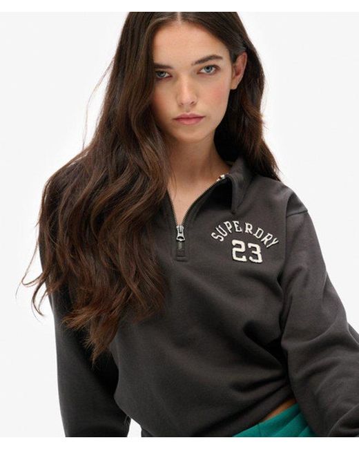 Superdry Athletic Essentials Met Halve Rits En Kraag in het Black