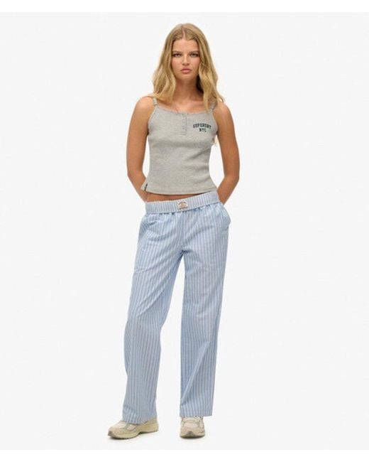 Superdry Blue Organic Cotton Stripe Elasticated Trousers