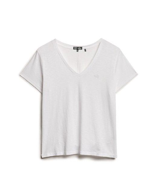 Superdry White & Co Slub Embroidered V-neck T-shirt