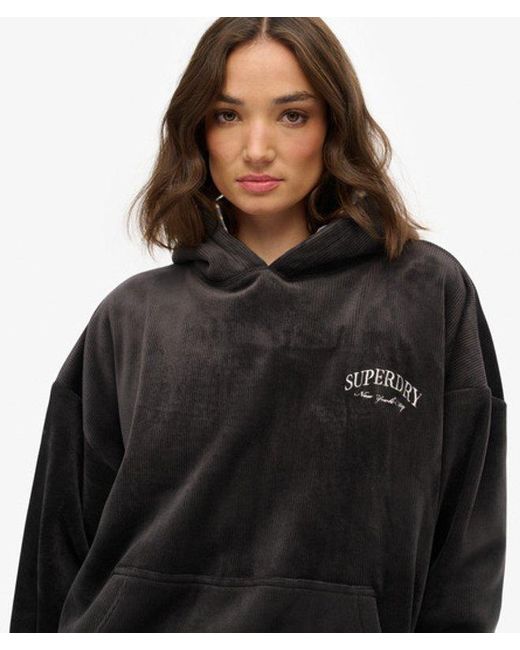 Superdry Black & Co Country Club Velour Relaxed Hoodie