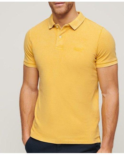 Superdry Yellow Classic Embroidered Logo Destroyed Polo Shirt for men