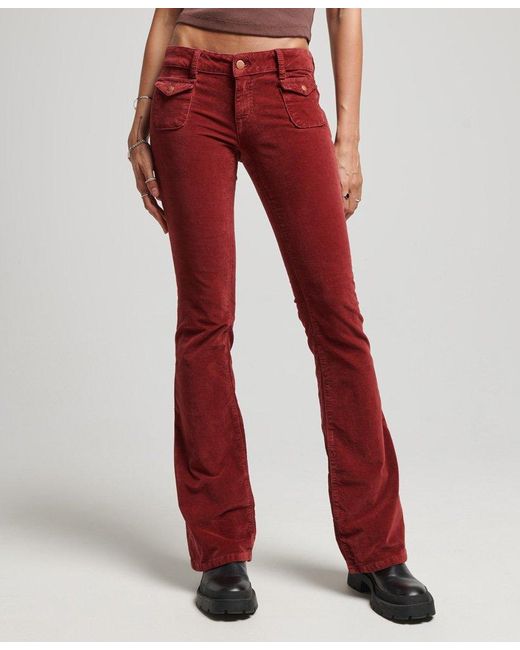Superdry Red Low Rise Velvet Flare Jeans