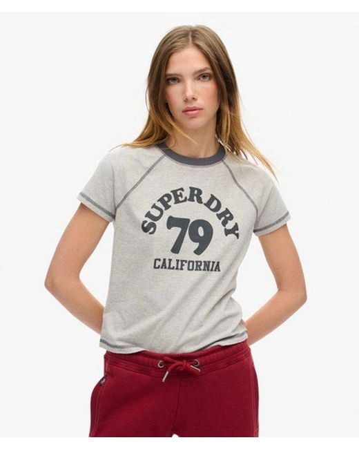 Superdry White & Co Ladies Slim Fit Graphic Print Athletic Essentials Raglan T-shirt