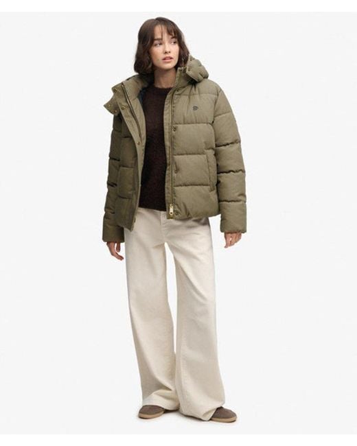 Superdry Green & Co Premium Hooded Check Puffer Jacket