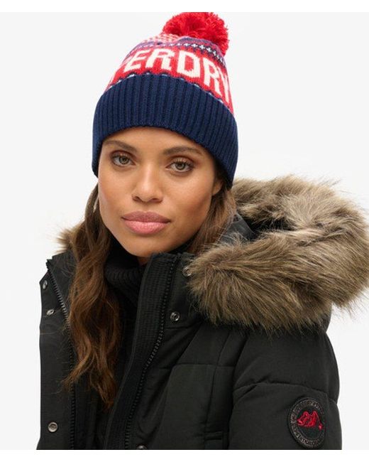Superdry Red Fairisle Beanie Hat