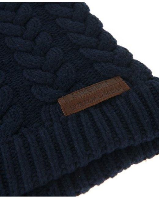 Superdry Blue Oversized Cable Beanie Dull Dark