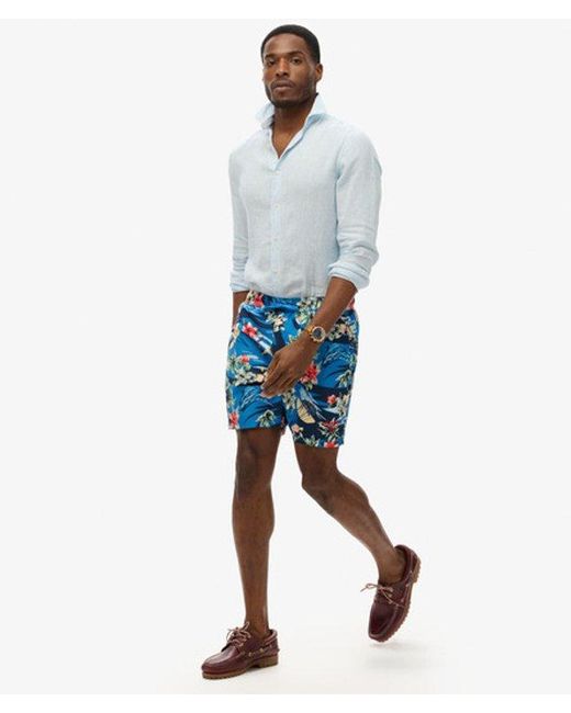 Superdry Blue & Co Recycled Hawaiian Print 17-inch Swim Shorts for men