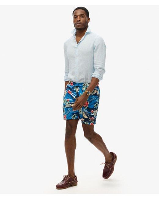 Superdry Blue & Co Recycled Hawaiian Print 17-inch Swim Shorts for men