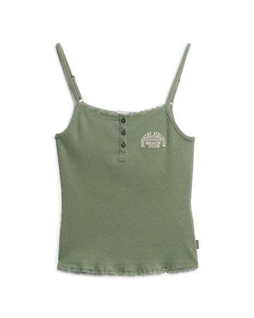 Superdry Green Ladies Slim Fit Embroidered Logo Athletic Essentials Button Down Cami Top