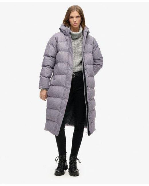 Superdry Gray Tweed Longline Puffer Coat
