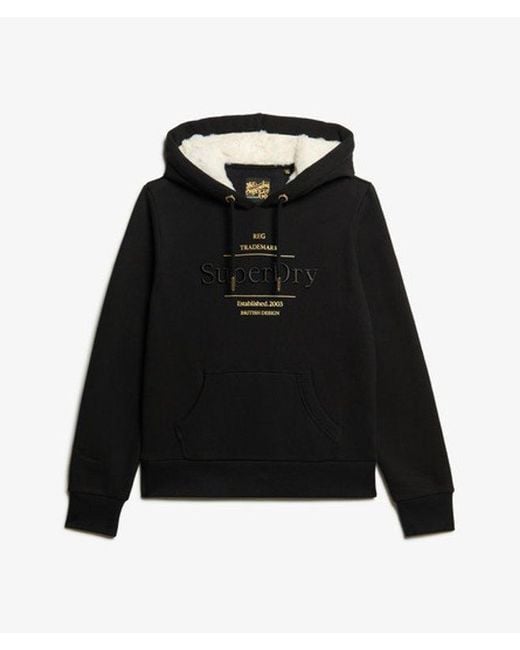 Sweat à capuche et logo métallisé luxe Superdry en coloris Black