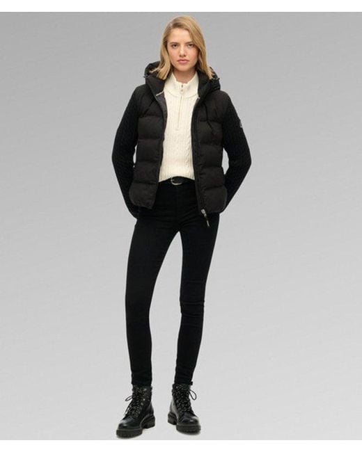 Superdry Black & Co Cable Knit Sleeve Hybrid Jacket
