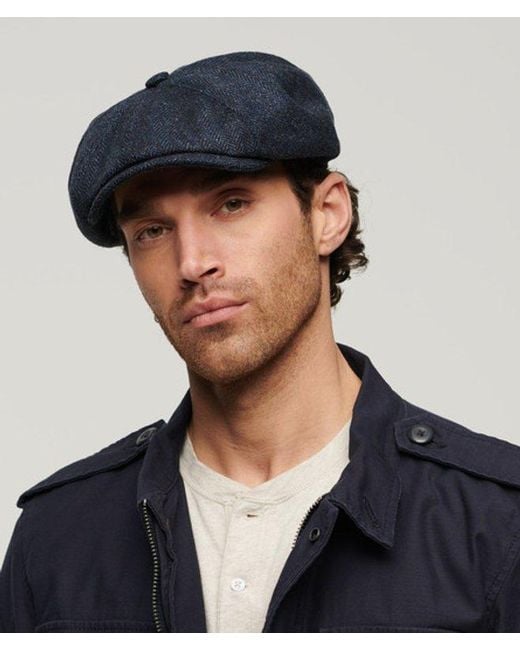 Superdry Blue & Co Fully Lined Herringbone Baker Boy Cap for men