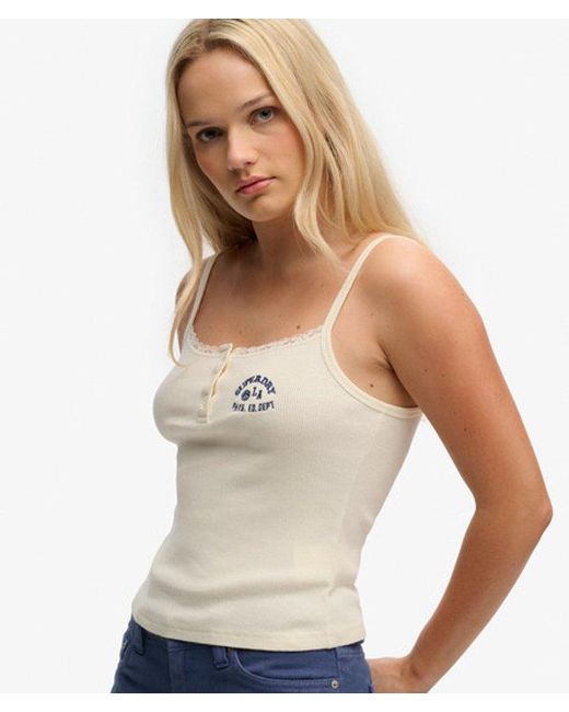 Superdry Blue & Co Athletic Essentials Embroidered Button Cami Top