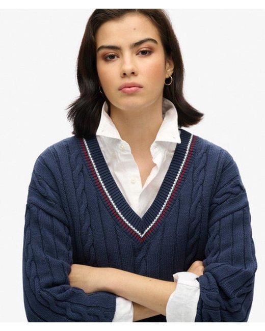 Superdry Blue & Co Oversized V-neck Cricket Knit Jumper