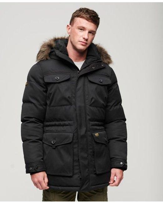 Superdry Black Chinook Faux Fur Parka Coat for men