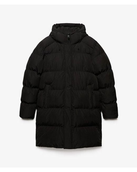 Superdry Black Hooded Sports Puffer Coat for men