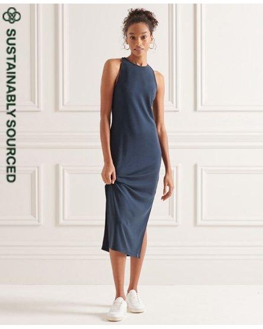 Superdry Blue Tencel Strap Back Midi Dress Eclipse
