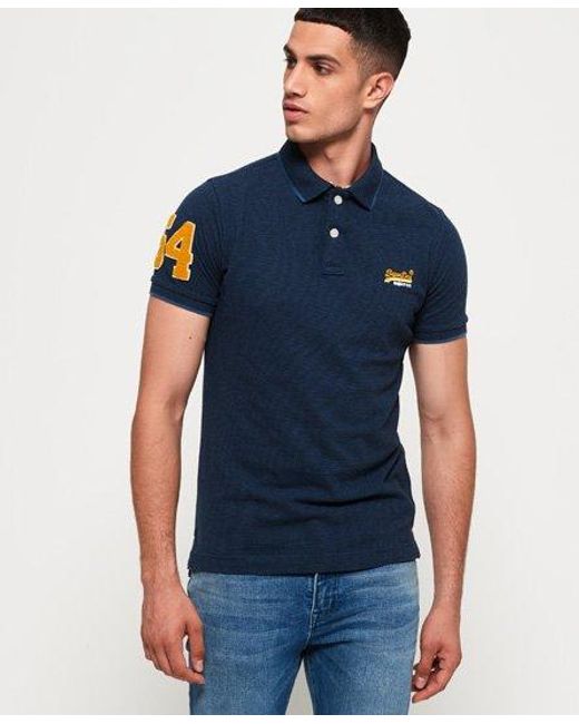 Superdry Blue Classic Pique Polo Shirt Abyss Feeder for men