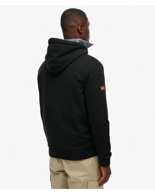 Superdry Black Classic Workwear Flock Graphic Hoodie for men