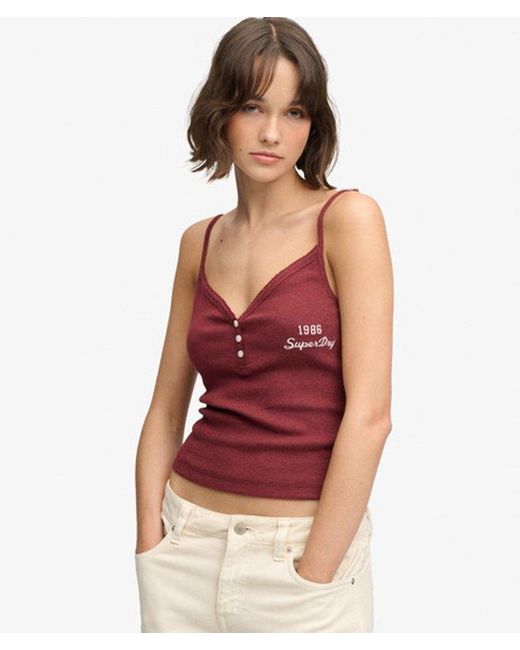 Superdry Red & Co Athletic Essentials Button Down Cami Top