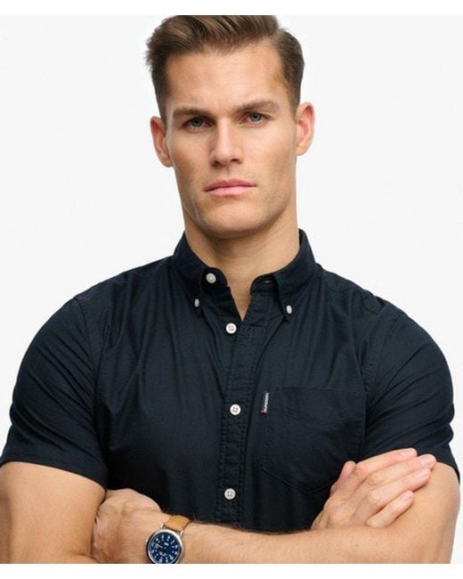 Superdry Blue Essentials Oxford Short Sleeve Shirt for men