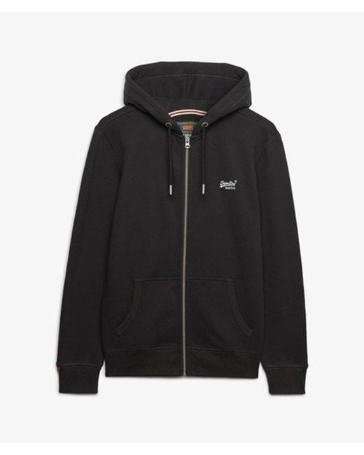 Superdry Black Essential Logo Zip Hoodie Half Brushed for men
