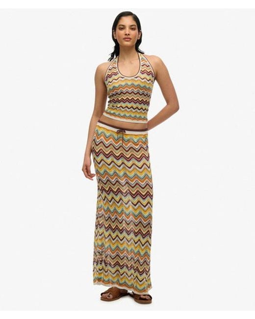 Superdry Metallic & Co Zigzag Knit Column Maxi Skirt