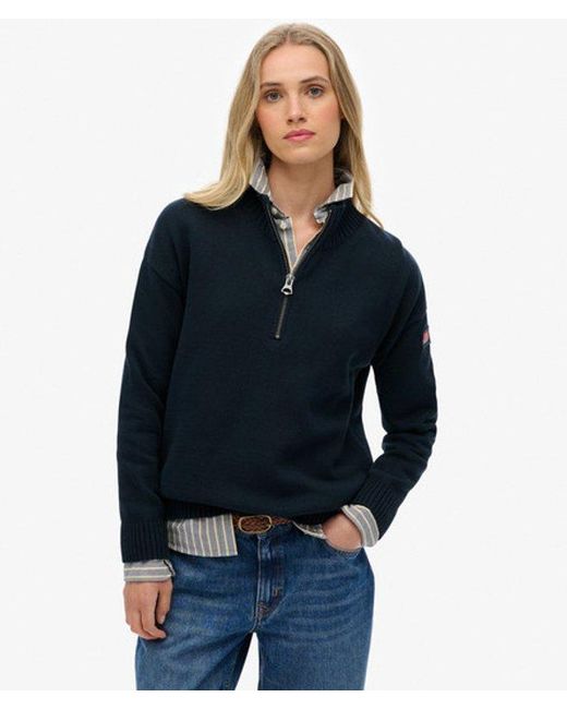 Superdry Blue & Co Slouchy Knitted Half Zip
