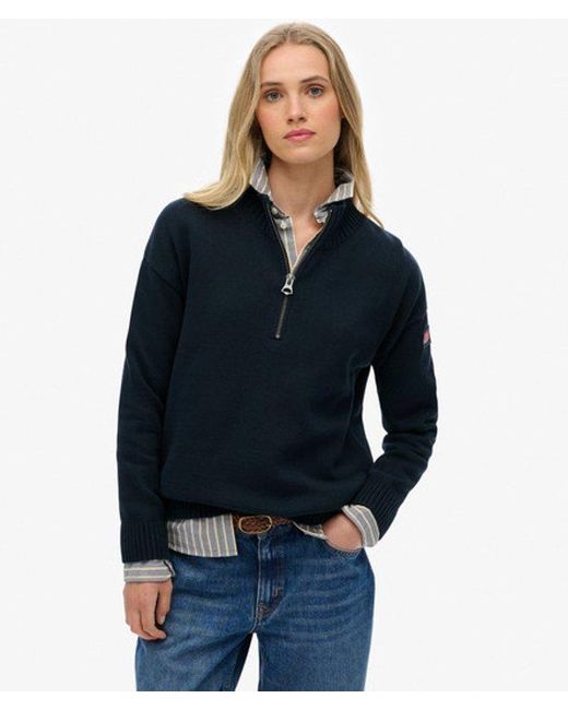 Superdry Blue Slouchy Knitted Half Zip