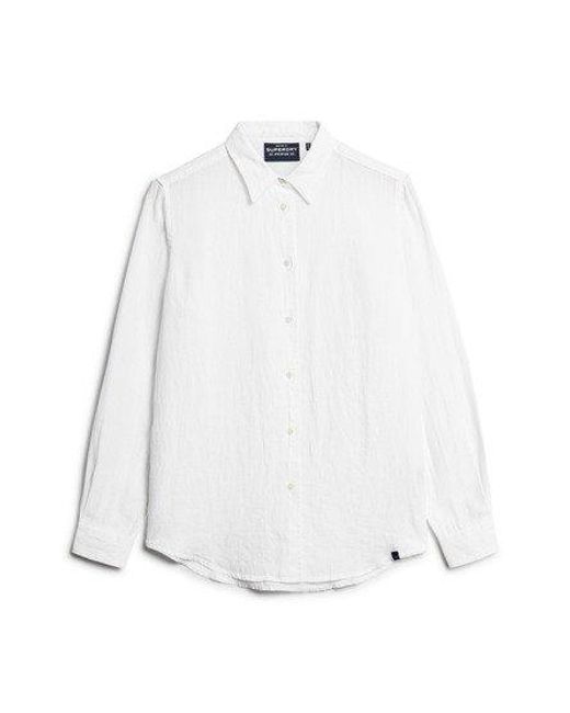 Superdry Casual Boyfriend-overhemd Van Linnen in het White