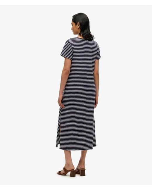 Superdry Blue Cotton Short Sleeve Button Through Jersey Midi Dress