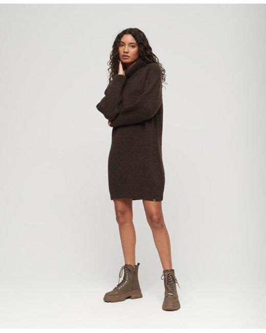 Superdry Brown Loose Fit Knitted Roll Neck Jumper Dress