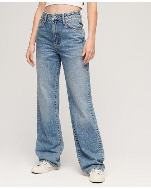 Superdry Blue Organic Cotton Wide Leg Jeans