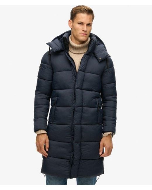 Superdry Blue & Co Classic Quilted Ripstop Long Puffer Coat for men
