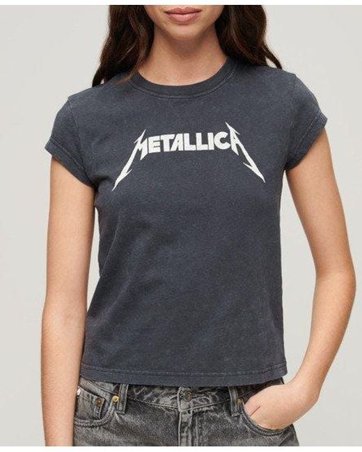Superdry Metallica X T-shirt Met Kapmouwen in het Blue