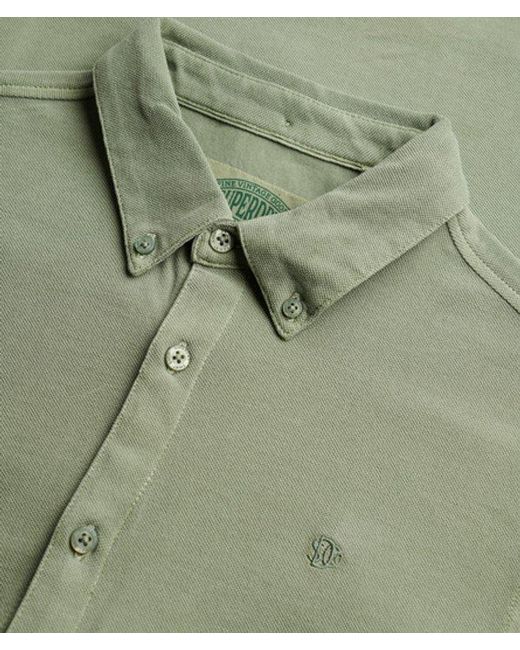 Superdry Green & Co Vintage Destroy Pique Long Sleeve Shirt for men