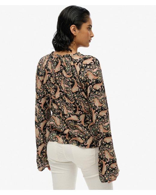 Superdry Black & Co Printed Long Sleeve Blouse