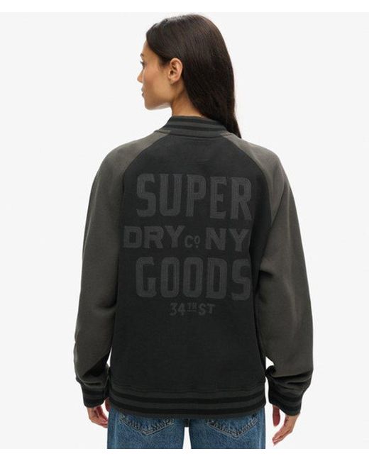 Superdry Black Colourblock Oversized College Graphic Jersey Bomber Jacket