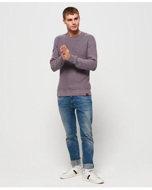 Superdry Purple Garment Dyed L.A Textured Crew Jumper Washed Lilac for men