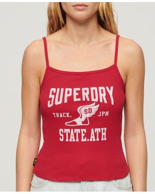 Superdry Red Athletic College Graphic Rib Cami Top