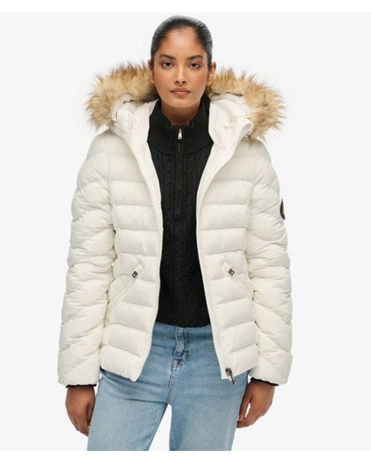 Superdry Fuji Gewatteerde Jas Met Bontkraag in het Natural