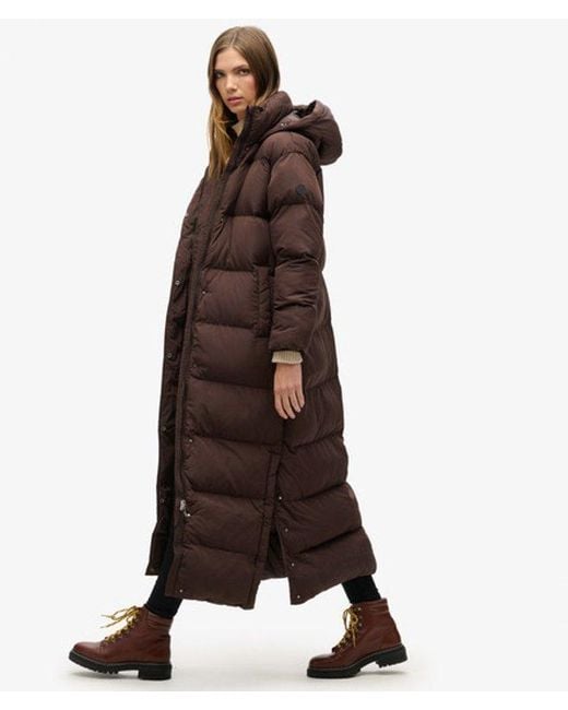 Superdry Brown & Co Classic Maxi Hooded Puffer Coat