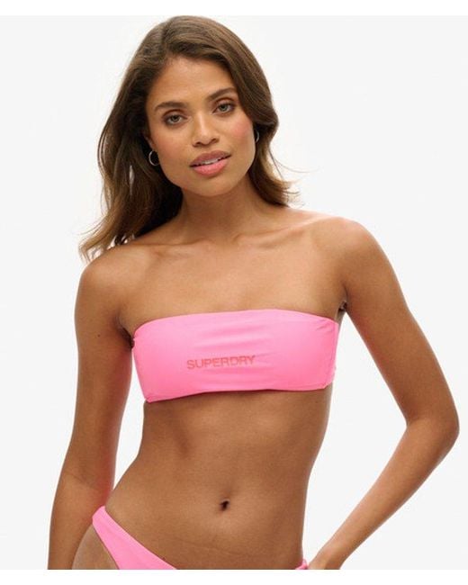 Superdry Pink & Co Logo Bandeau Bikini Top