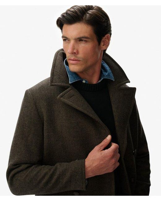 Superdry Black & Co The Merchant Store - Wool Blend Long Coat for men