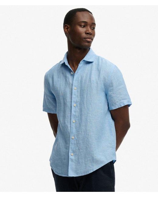 Superdry Blue & Co Riviera Short Sleeve Linen Shirt for men