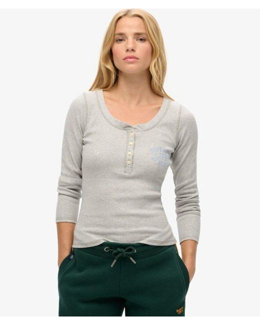Superdry Gray & Co Athletic Button Down Long Sleeve Top