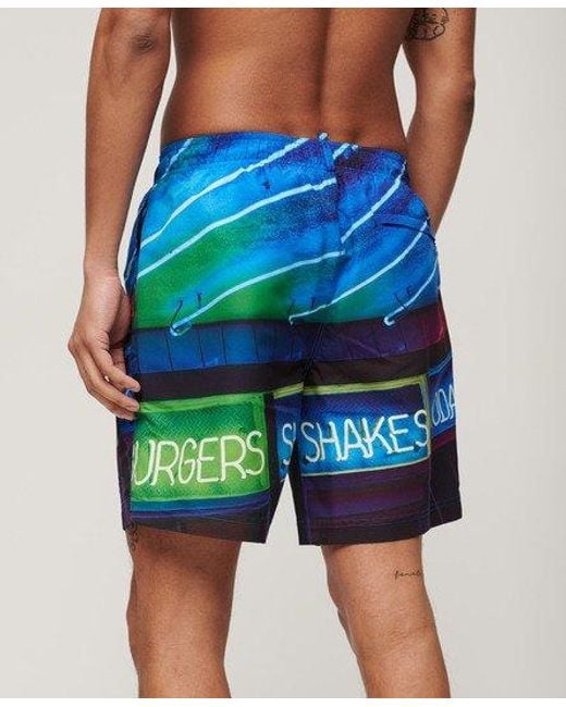 Superdry Blue Photographic 17-inch Recycled Swim Shorts for men