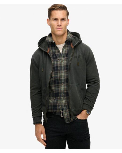 Superdry Black & Co Essential Logo Washed Zip Hoodie for men