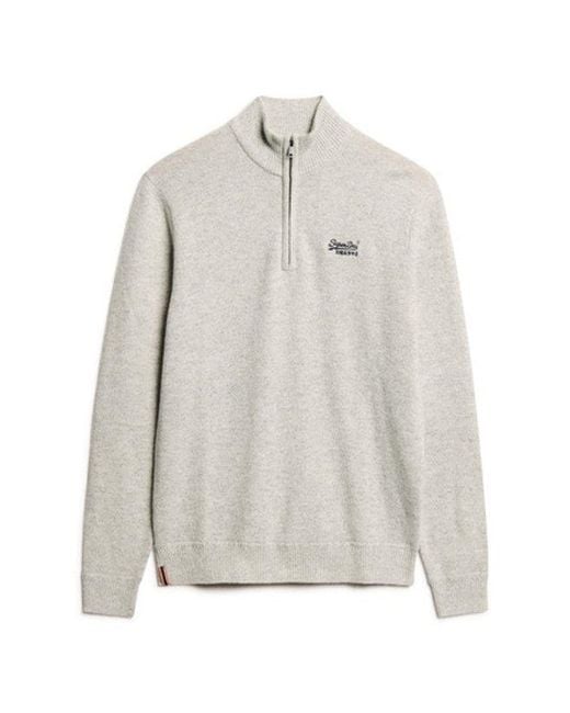 Superdry Gray Essential Embroidered Knitted Half Zip Jumper
